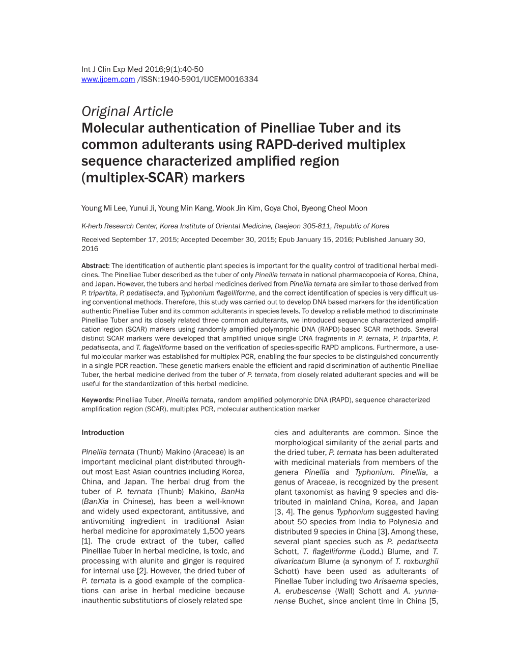 Original Article Molecular Authentication of Pinelliae Tuber