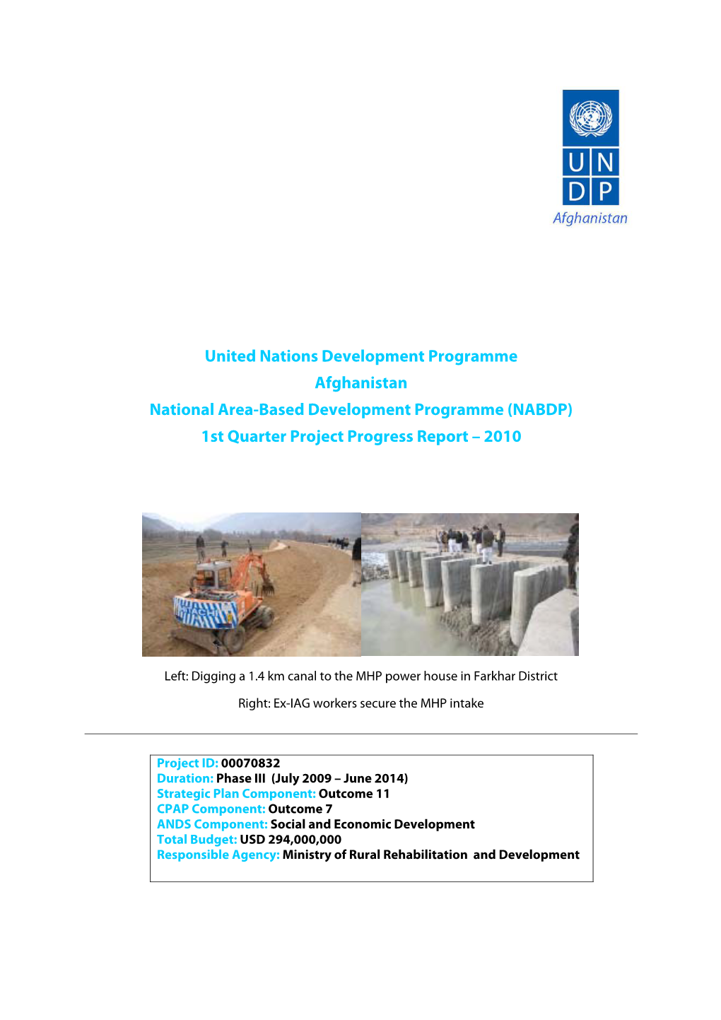 NABDP) 1St Quarter Project Progress Report – 2010