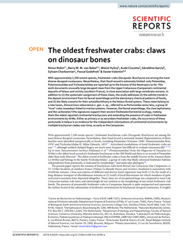 The Oldest Freshwater Crabs: Claws on Dinosaur Bones Ninon Robin1*, Barry W