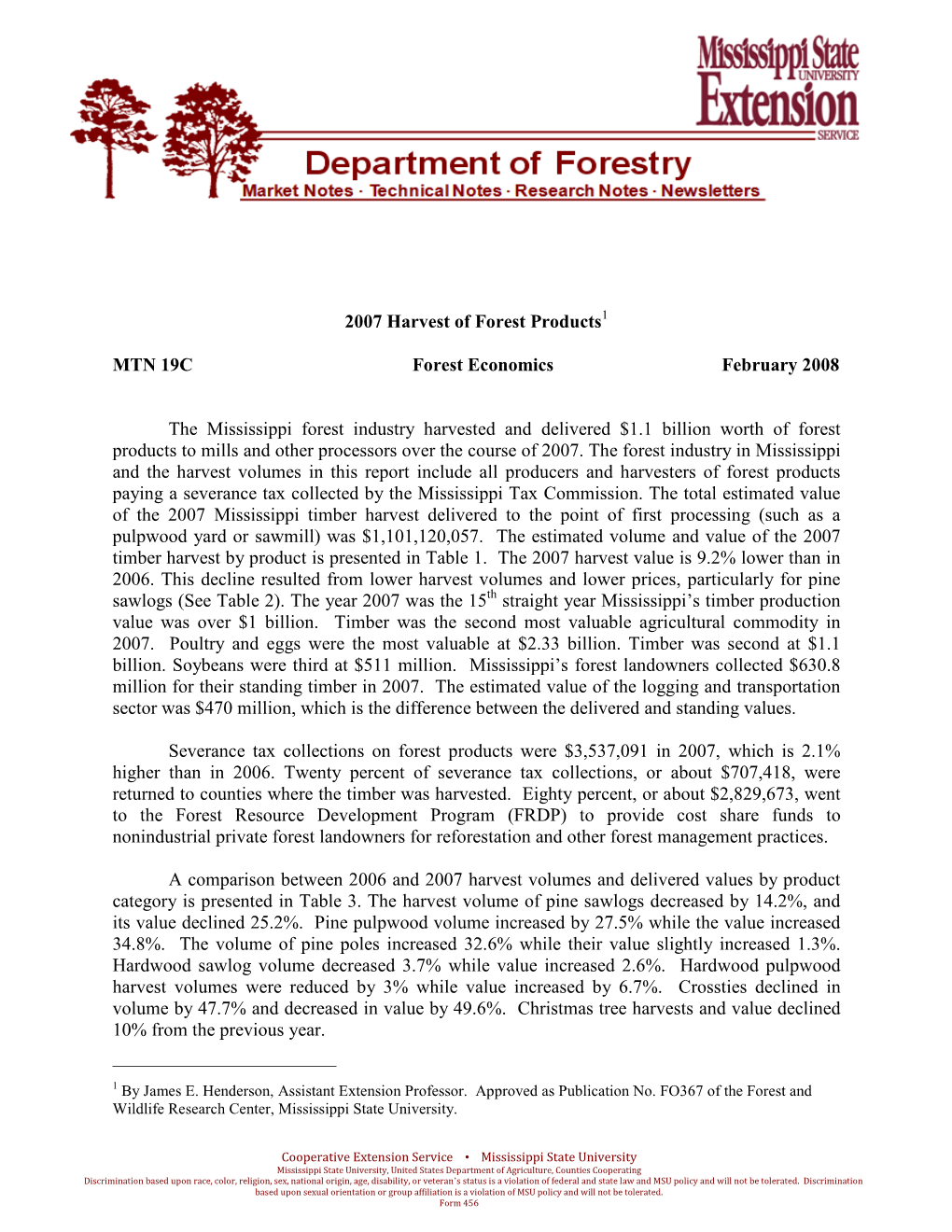 2007 Harvest of Forest Products1