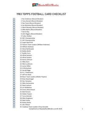 1983 Topps Football Card Checklist
