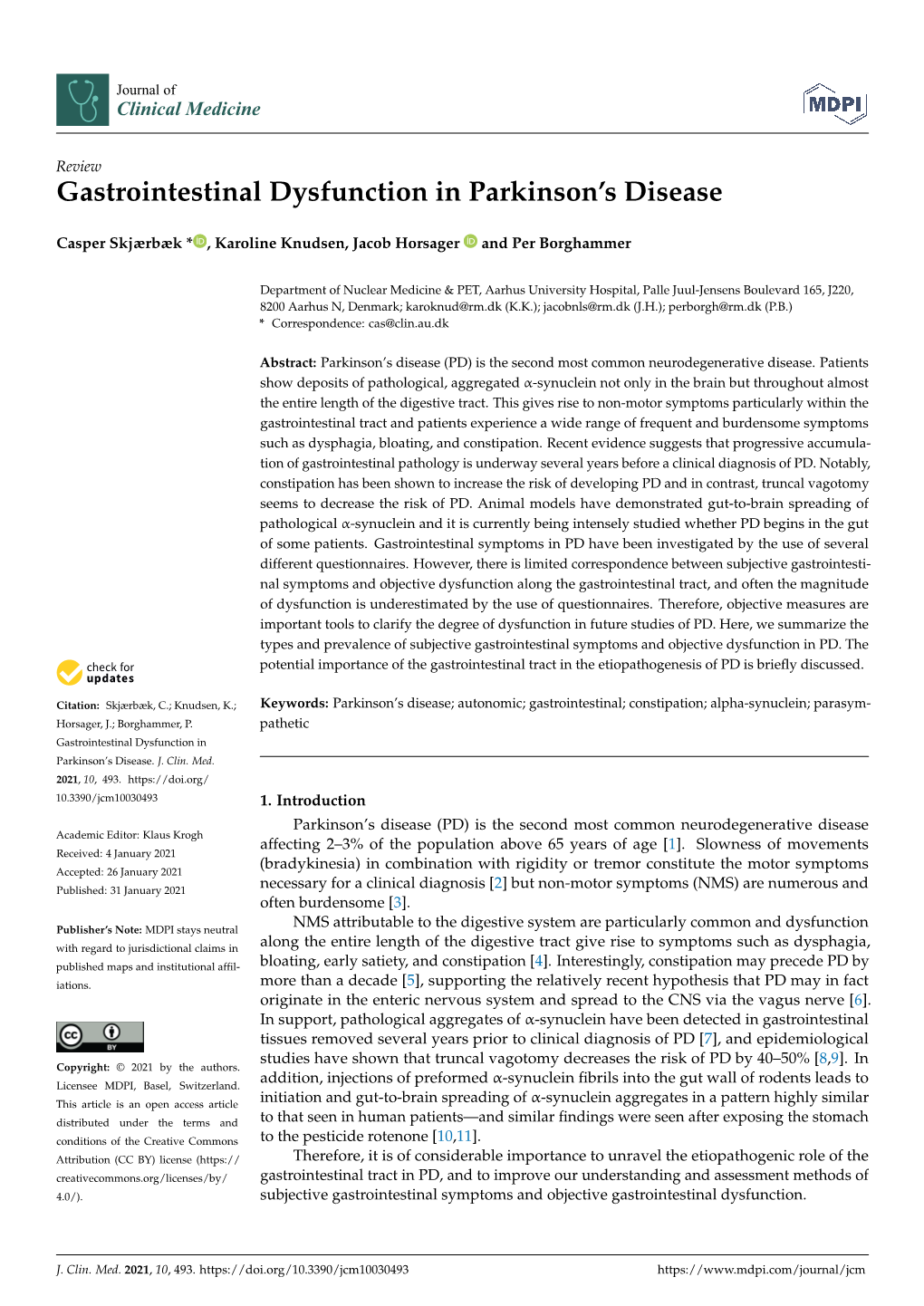 Gastrointestinal Dysfunction in Parkinson's Disease