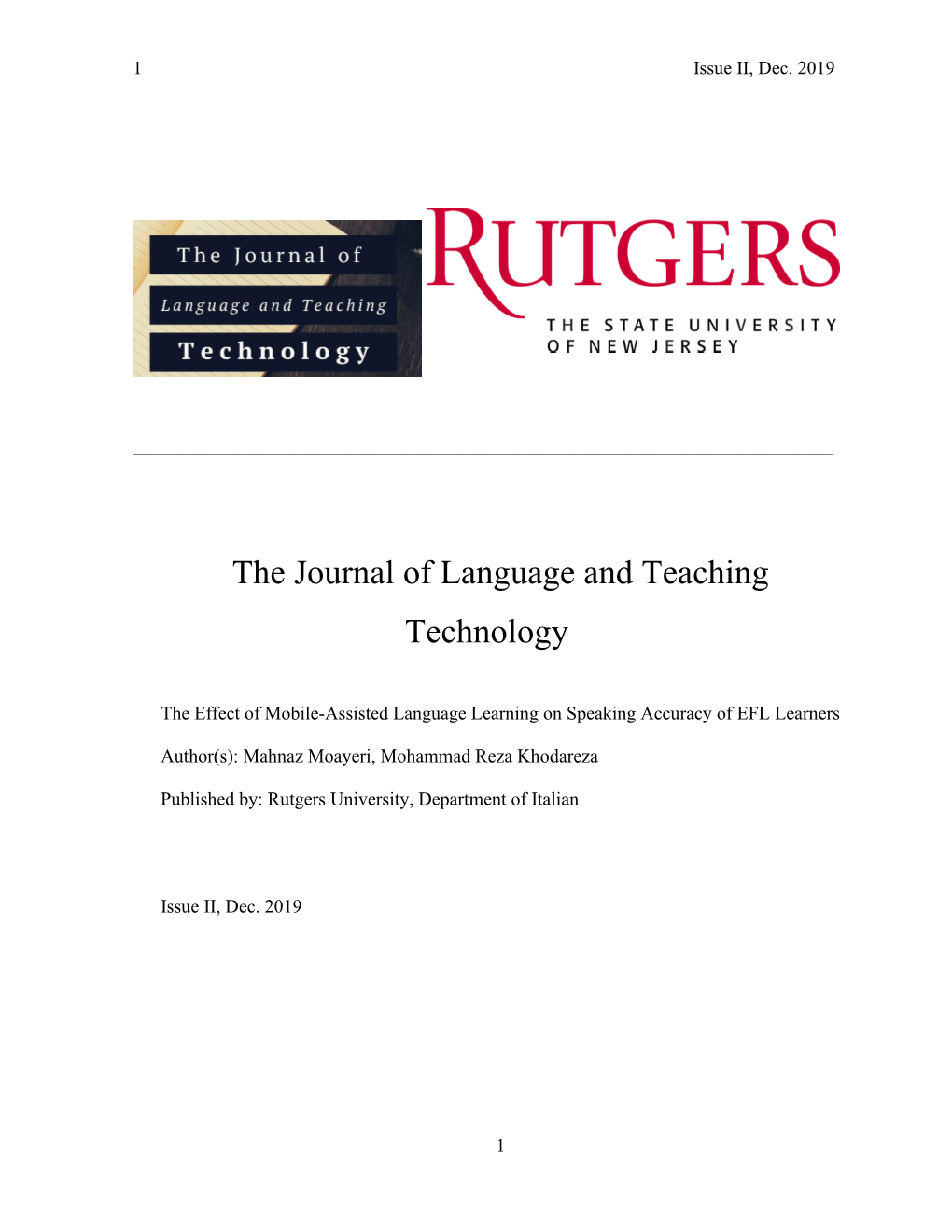 The Journal of Language and Teaching Technology