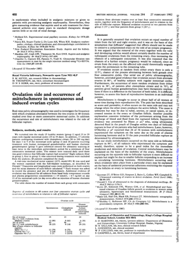 Ovulation Side and Occurrence of Mittelschmerz in Spontaneous And