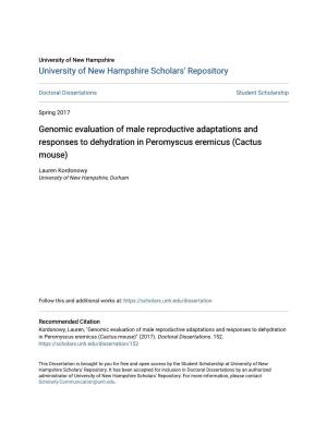 Genomic Evaluation of Male Reproductive Adaptations and Responses to Dehydration in Peromyscus Eremicus (Cactus Mouse)