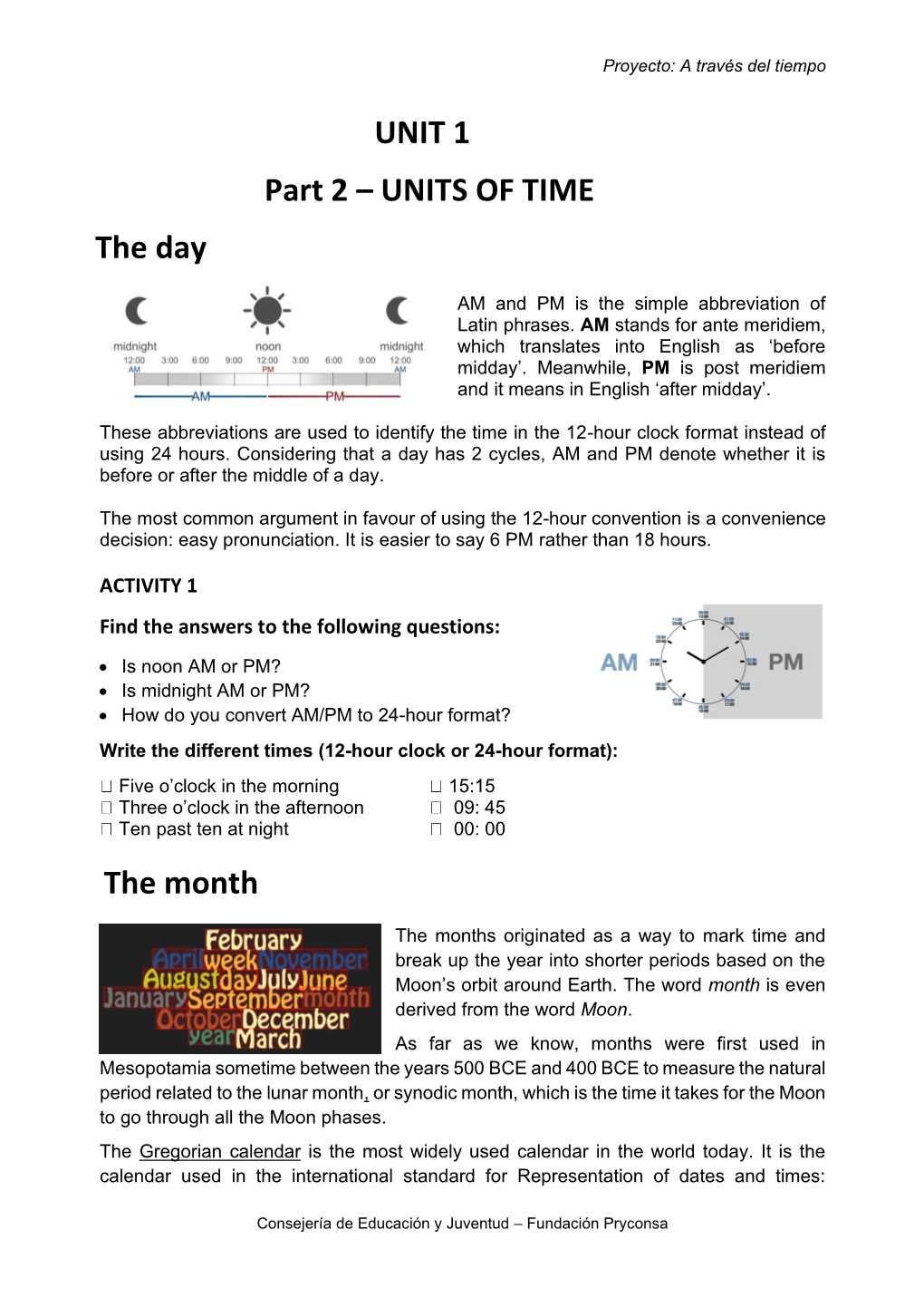 UNITS of TIME the Day the Month