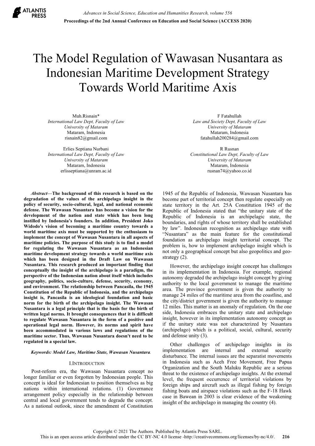 The Model Regulation of Wawasan Nusantara As Indonesian Maritime Development Strategy Towards World Maritime Axis