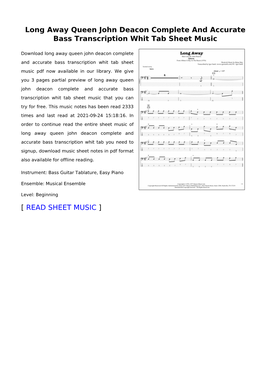 Long Away Queen John Deacon Complete and Accurate Bass Transcription Whit Tab Sheet Music