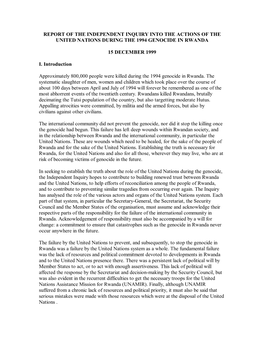 Report of the Independent Inquiry Into the Actions of the United Nations During the 1994 Genocide in Rwanda