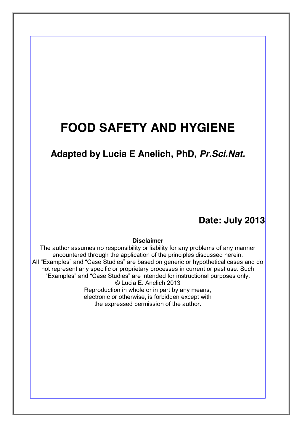 Food Safety and Hygiene