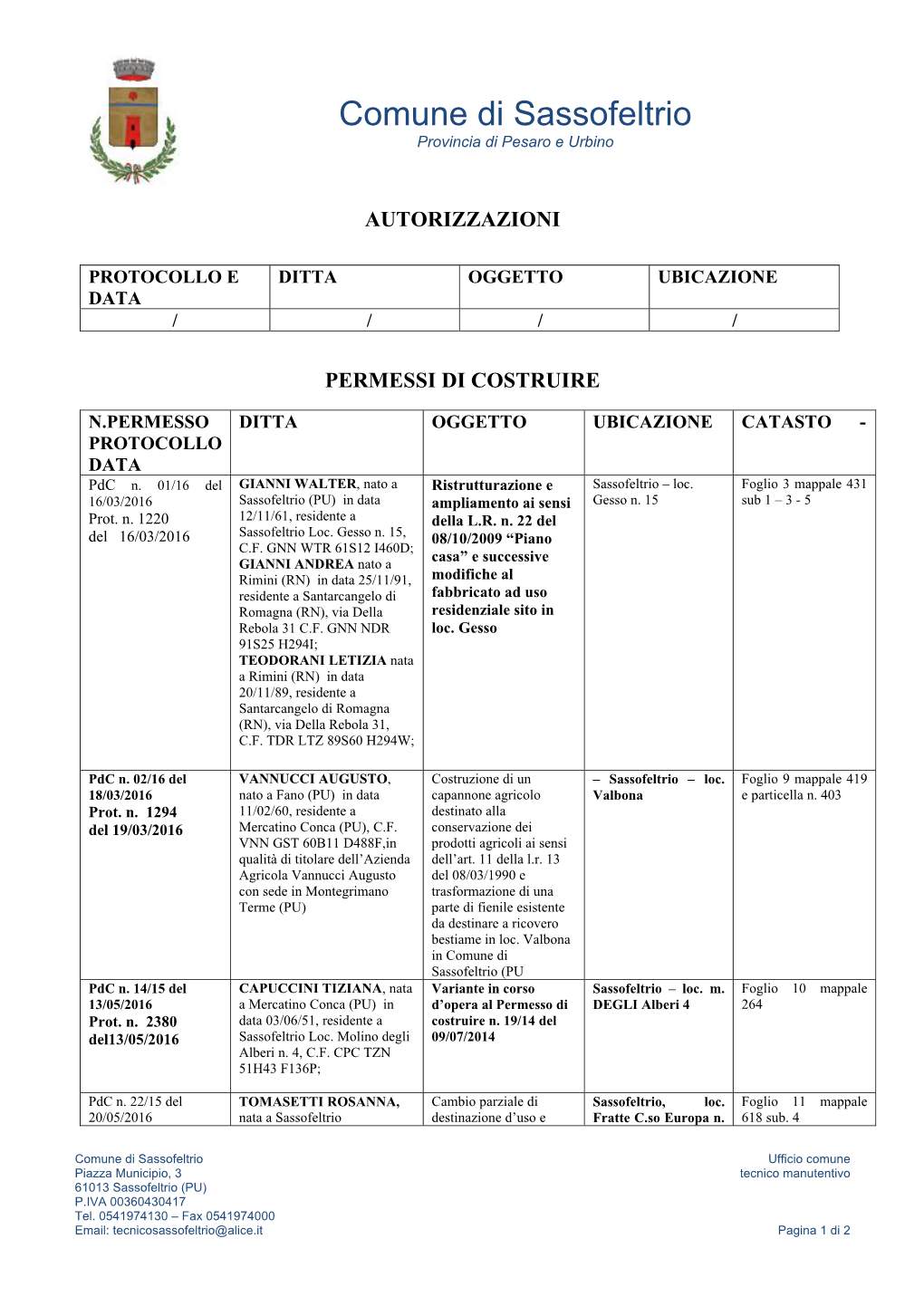 Comune Di Sassofeltrio Provincia Di Pesaro E Urbino