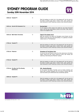 SYDNEY PROGRAM GUIDE Sunday 30Th November 2014