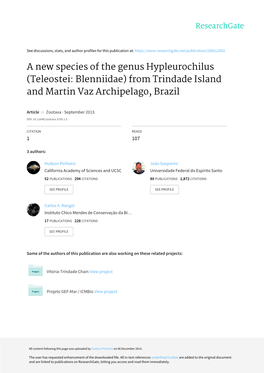 A New Species of the Genus Hypleurochilus (Teleostei: Blenniidae) from Trindade Island and Martin Vaz Archipelago, Brazil