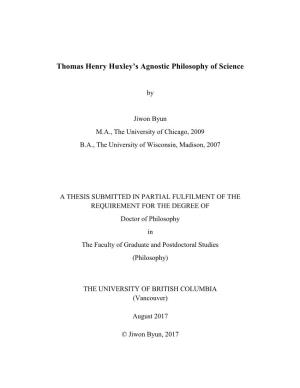 Thomas Henry Huxley's Agnostic Philosophy of Science