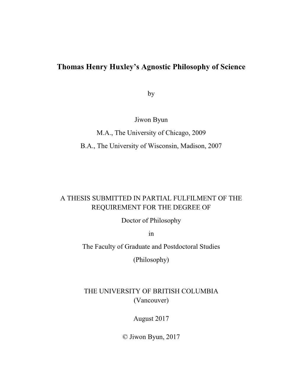 Thomas Henry Huxley's Agnostic Philosophy of Science