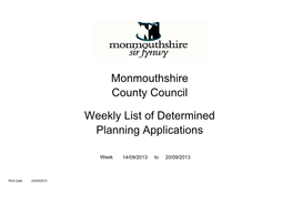 Weekly List of Determined Planning Applications