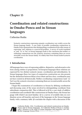 Coordination and Related Constructions in Omaha-Ponca and in Siouan Languages Catherine Rudin