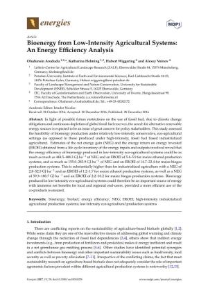 Bioenergy from Low-Intensity Agricultural Systems: an Energy Efﬁciency Analysis