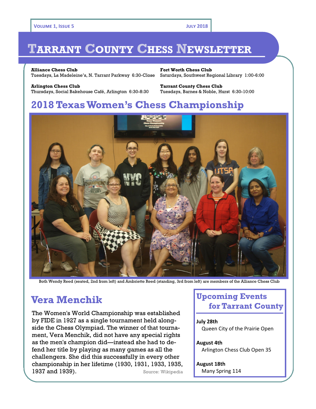 2018 Texas Women's Chess Championship Vera Menchik