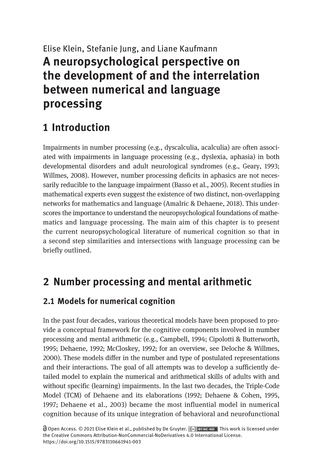 A Neuropsychological Perspective on the Development of and the Interrelation Between Numerical and Language Processing