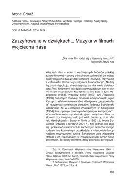 Zaszyfrowane W Dźwiękach… Muzyka W Filmach Wojciecha Hasa