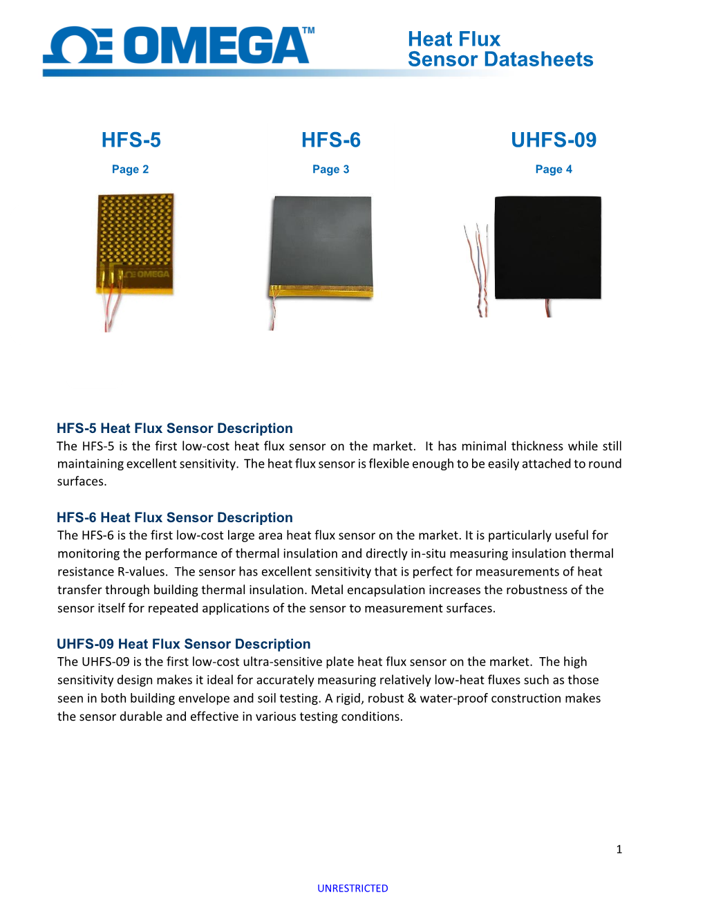 Heat Flux Sensor Datasheets HFS-5 HFS-6 UHFS-09