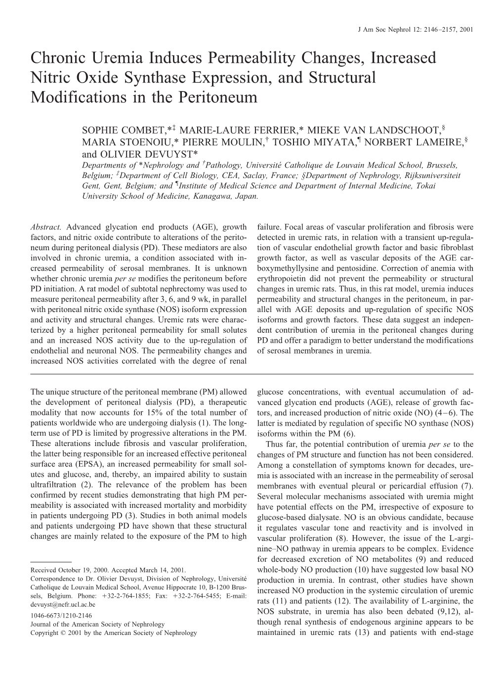 Chronic Uremia Induces Permeability Changes, Increased Nitric Oxide Synthase Expression, and Structural Modifications in the Peritoneum