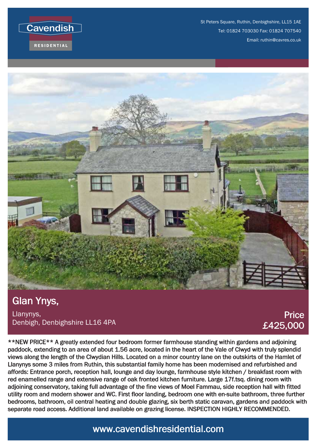 Glan Ynys, Llanynys, Price Denbigh, Denbighshire LL16 4PA £425,000