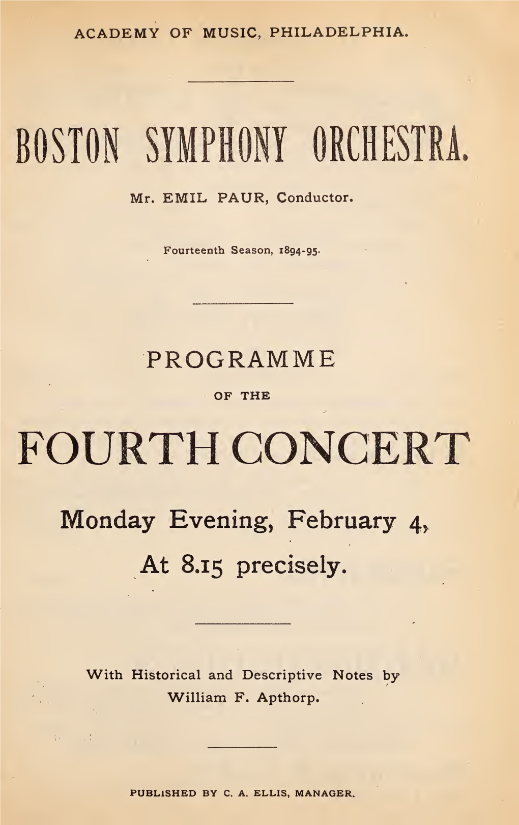 Boston Symphony Orchestra Concert Programs, Season 15, 1895