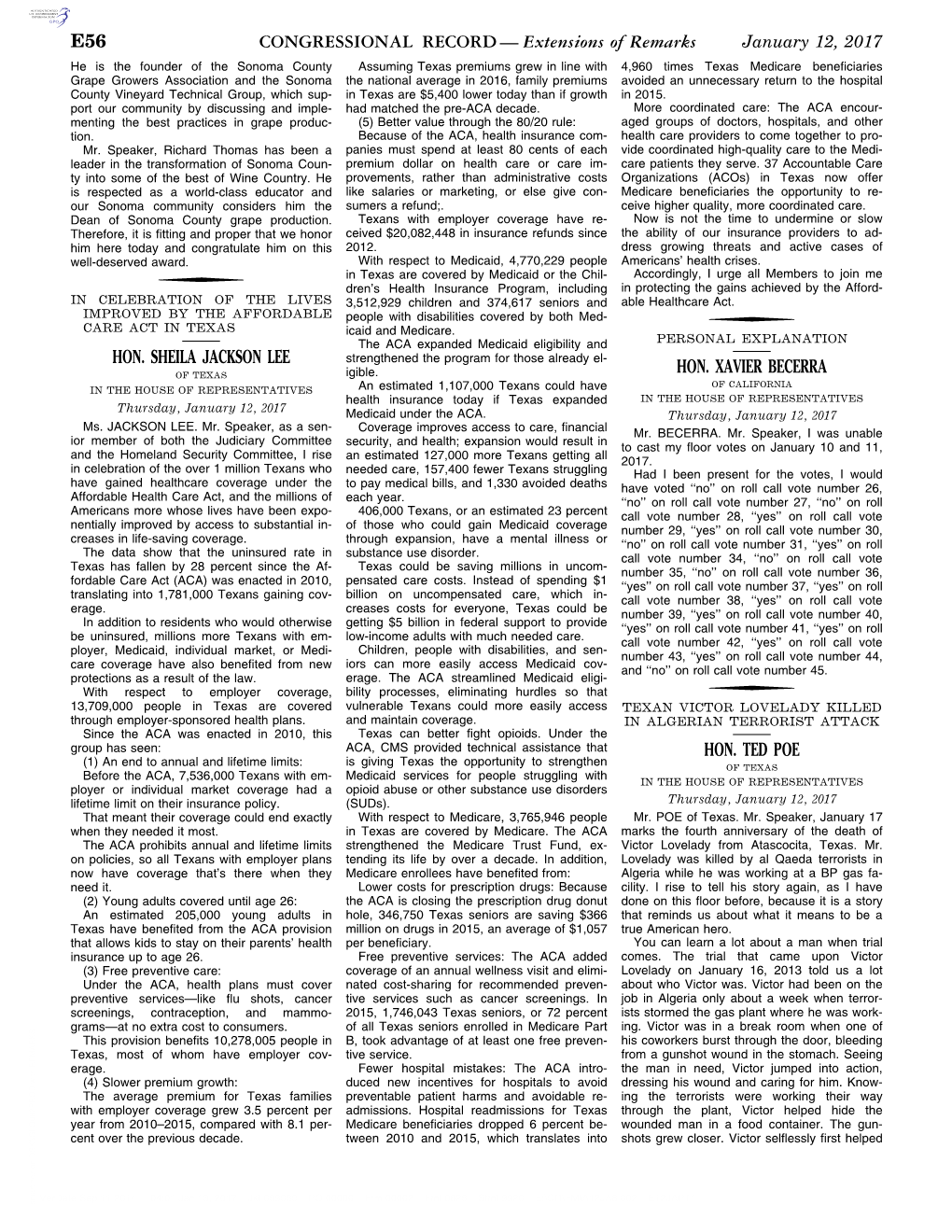 CONGRESSIONAL RECORD— Extensions of Remarks E56 HON