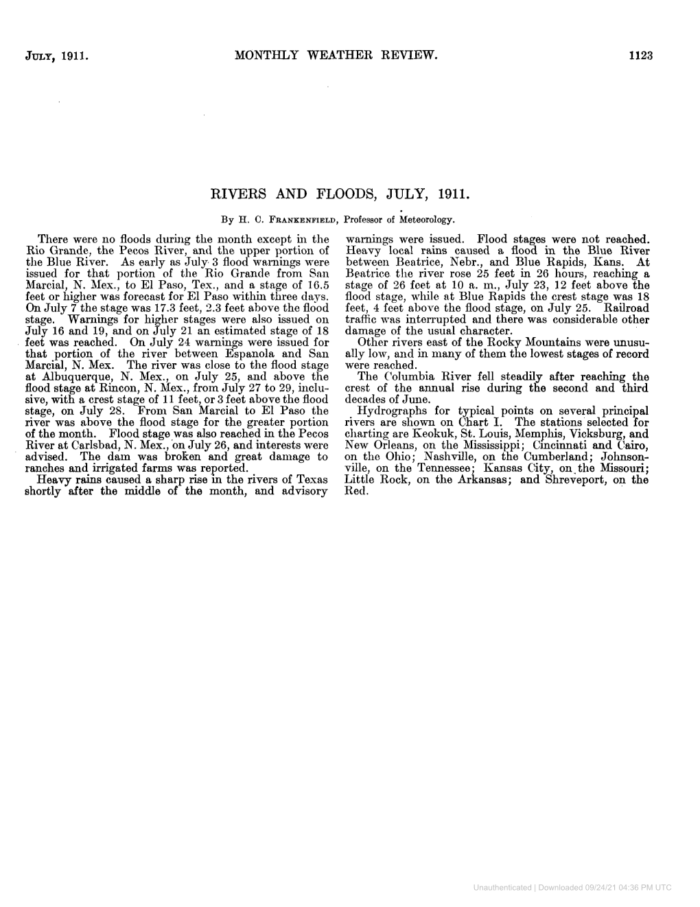 July, 1911. Monthly Weather Review