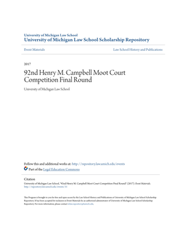 92Nd Henry M. Campbell Moot Court Competition Final Round University of Michigan Law School
