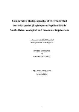 Comparative Phylogeography of Five Swallowtail Butterfly Species (Lepidoptera: Papilionidae) in South Africa: Ecological and Taxonomic Implications