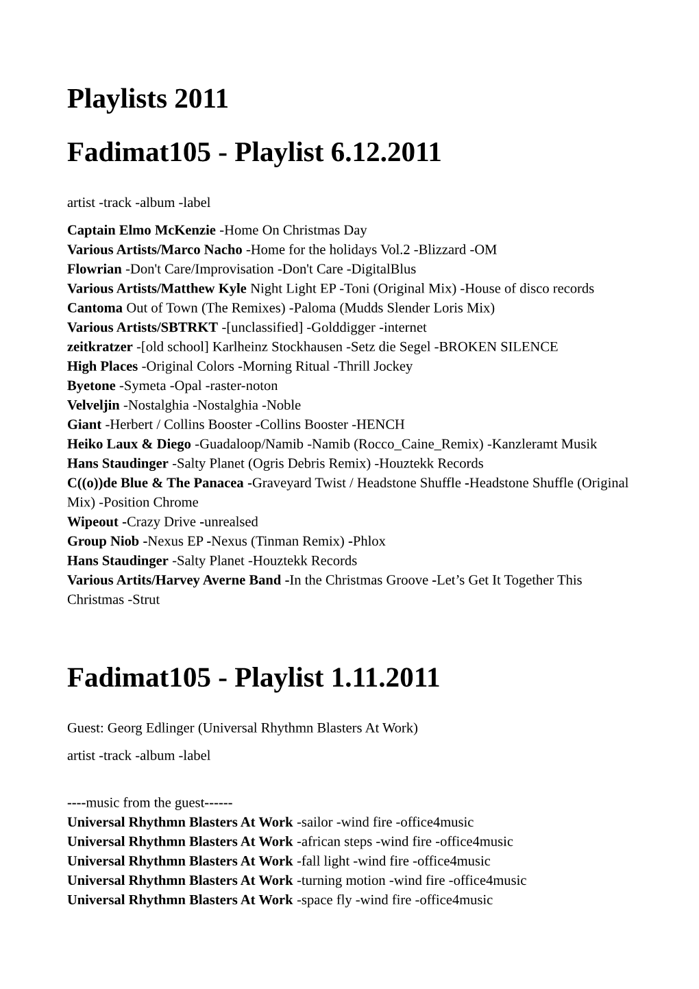 Playlist 6.12.2011 Fadimat105