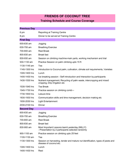 Training Schedule and Course Coverage