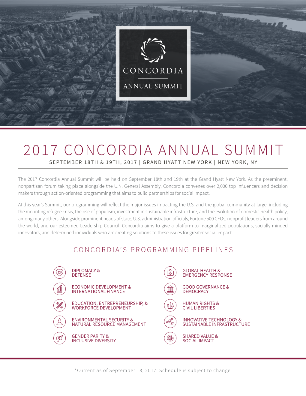 2017 Concordia Annual Summit September 18Th & 19Th, 2017 | Grand Hyatt New York | New York, Ny