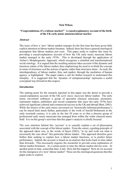 1 Nick Wilson “Congratulations, It's a Labour Market!” a Causal