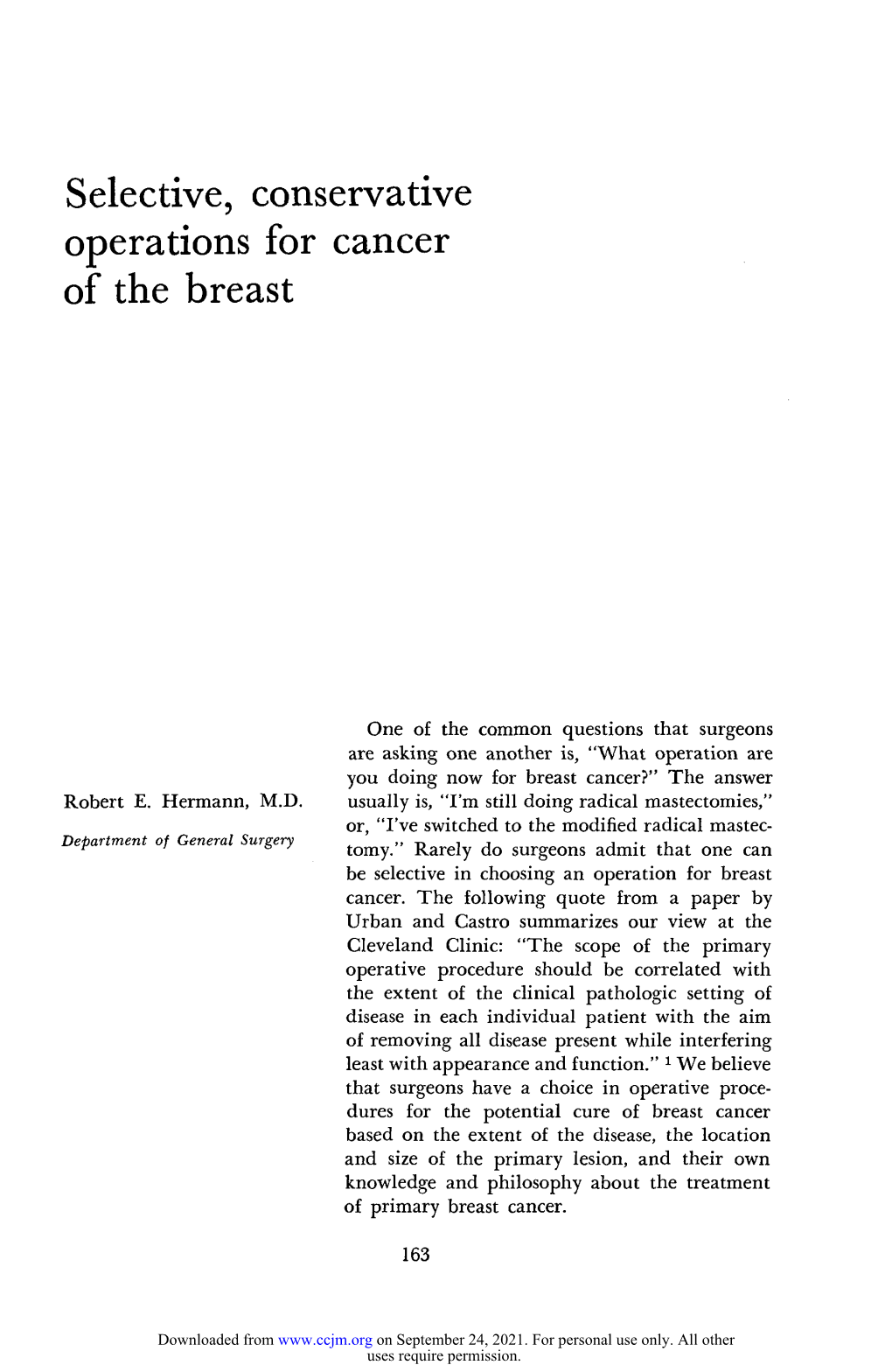 Selective, Conservative Operations for Cancer of the Breast