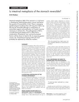 Is Intestinal Metaplasia of the Stomach Reversible? Gut: First Published As 10.1136/Gut.52.1.1 on 1 January 2003