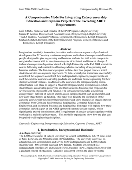 A Comprehensive Model for Integrating Entrepreneurship Education and Capstone Projects While Exceeding ABET Requirements