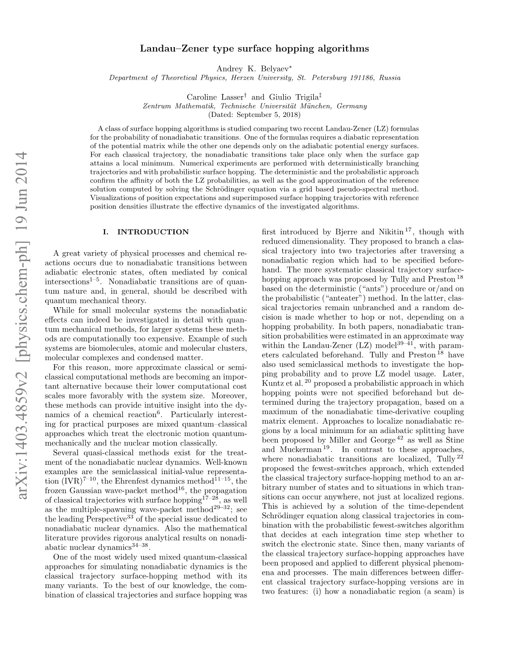 Landau-Zener Type Surface Hopping Algorithms