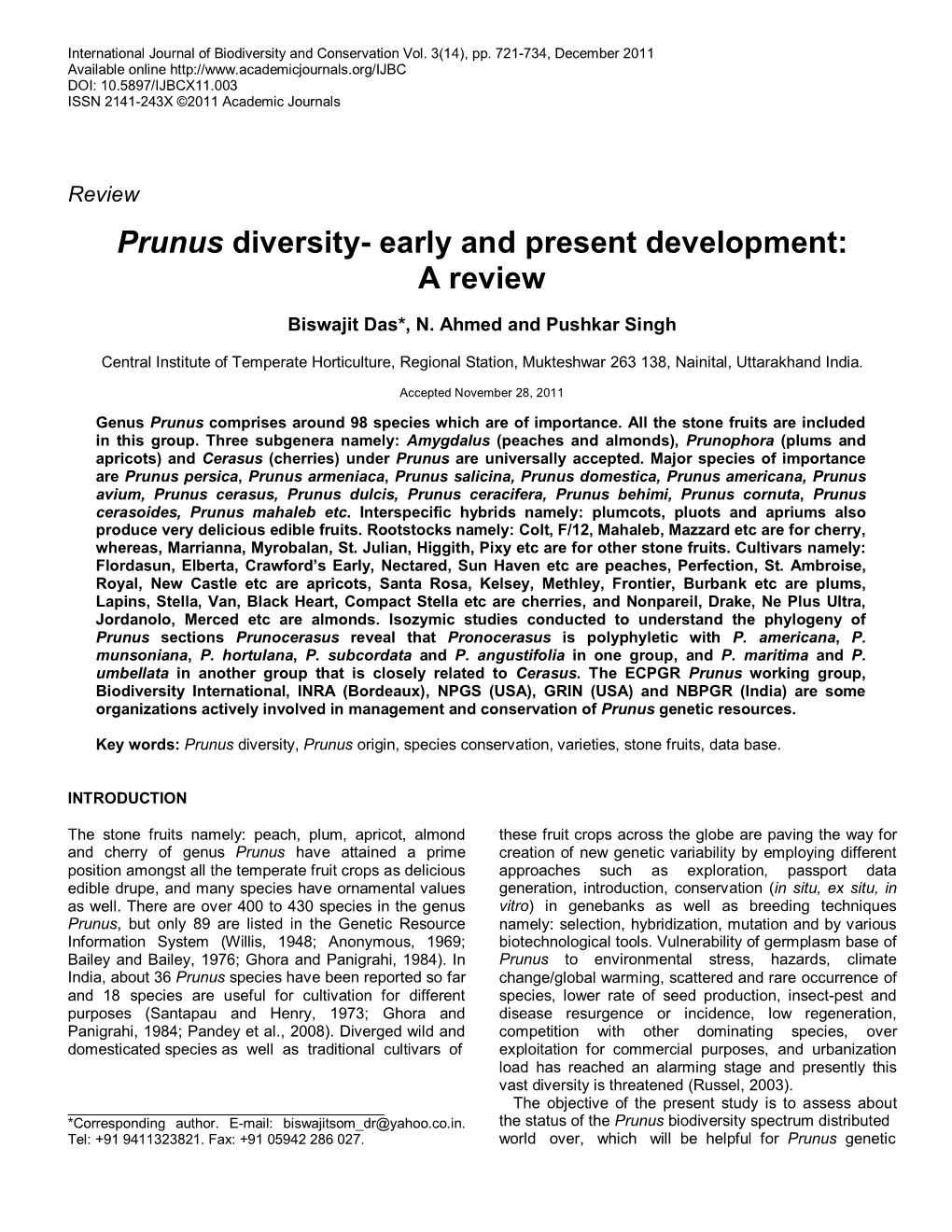 Biodiversity of Plum and Peach