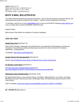 Bccf E-Mail Bulletin #134