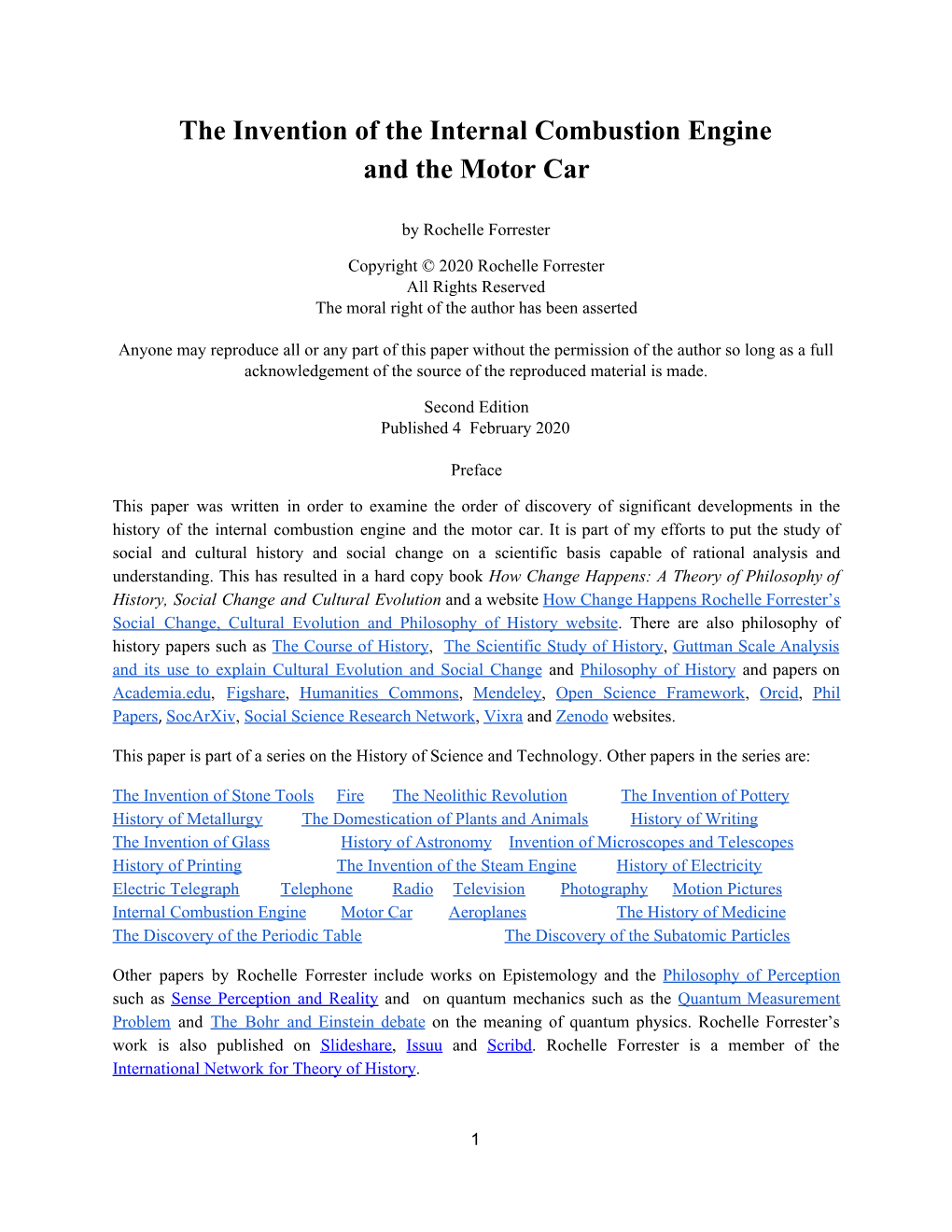 The Invention of the Internal Combustion Engine and the Motor Car