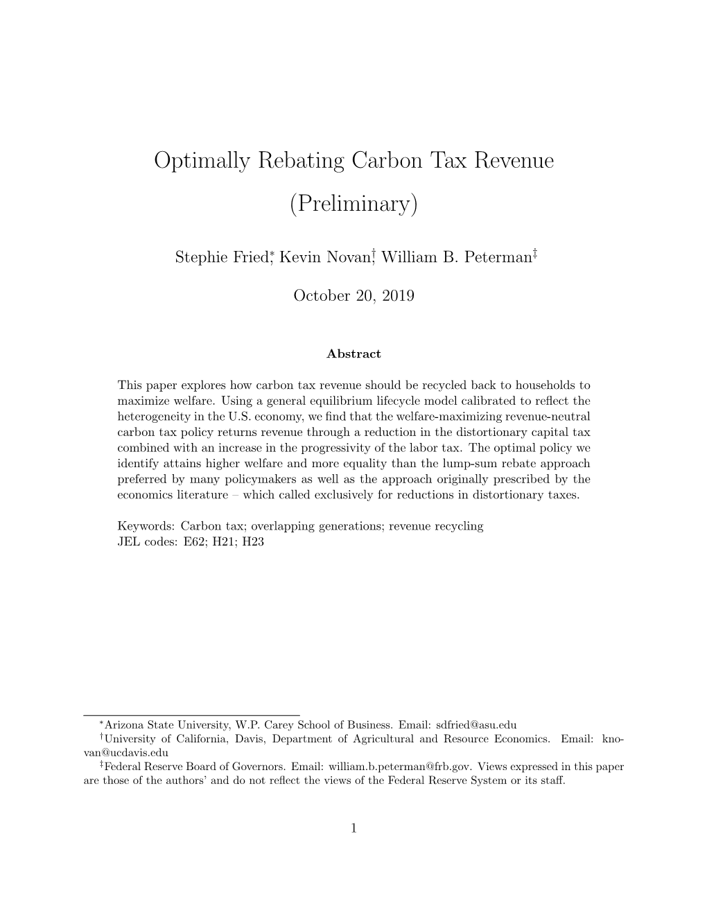 Optimally Rebating Carbon Tax Revenue (Preliminary)