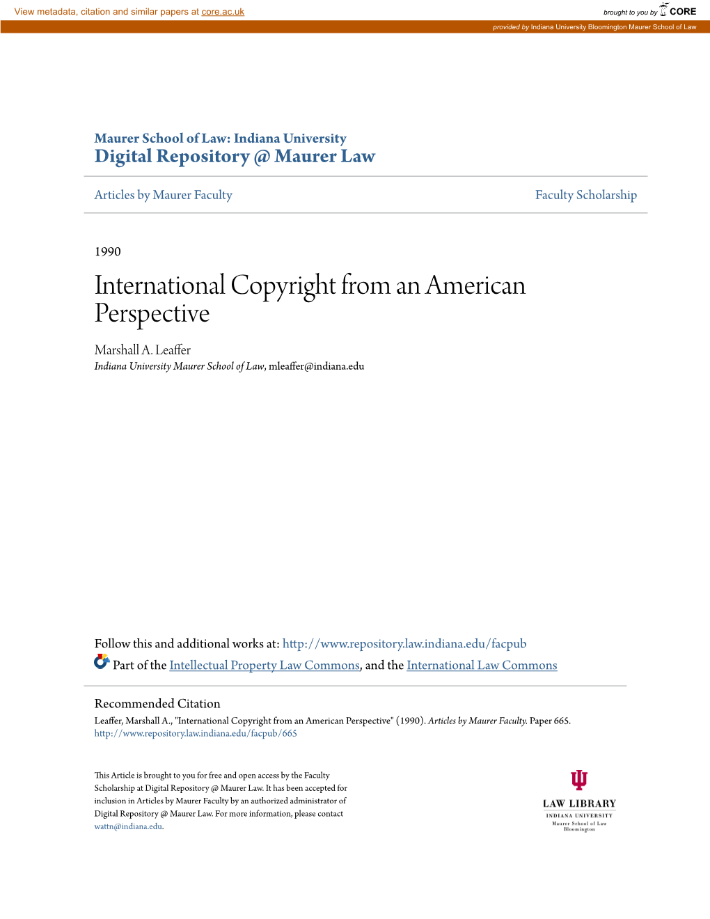International Copyright from an American Perspective Marshall A