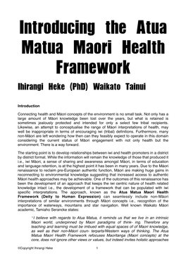 Introducing the Atua Matua Maori Health Framework