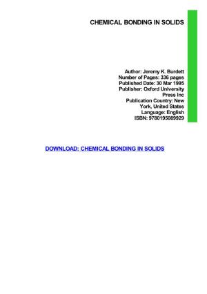 Chemical Bonding in Solids Download Free