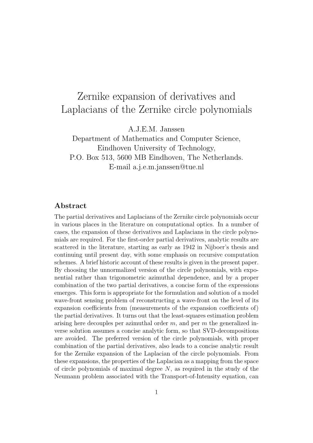 Zernike Expansion of Derivatives and Laplacians of the Zernike Circle Polynomials
