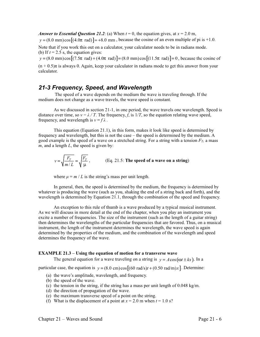 Section 21-3: Frequency, Speed, and Wavelength